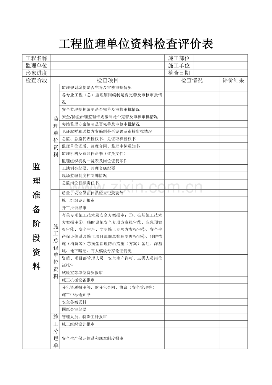 工程监理单位资料检查评价表.doc_第1页