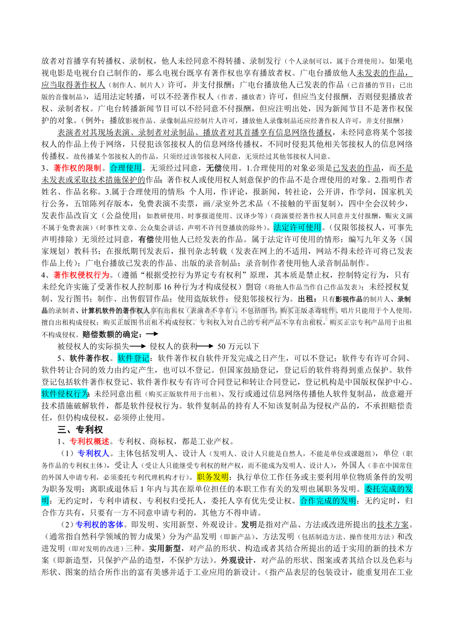 司法考试知识产权精华笔记背完7页得9分汇总.doc_第3页