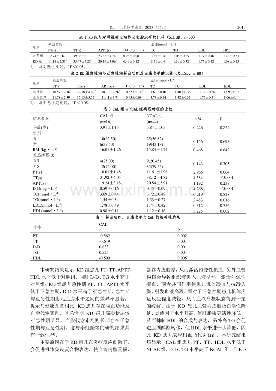 川崎病患儿凝血功能、血脂水平与冠脉损伤的相关性研究.pdf_第3页