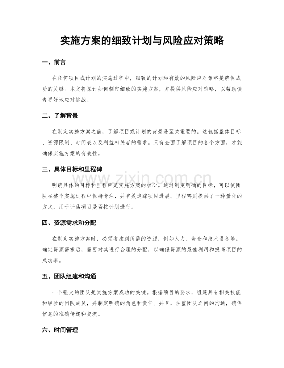 实施方案的细致计划与风险应对策略.docx_第1页