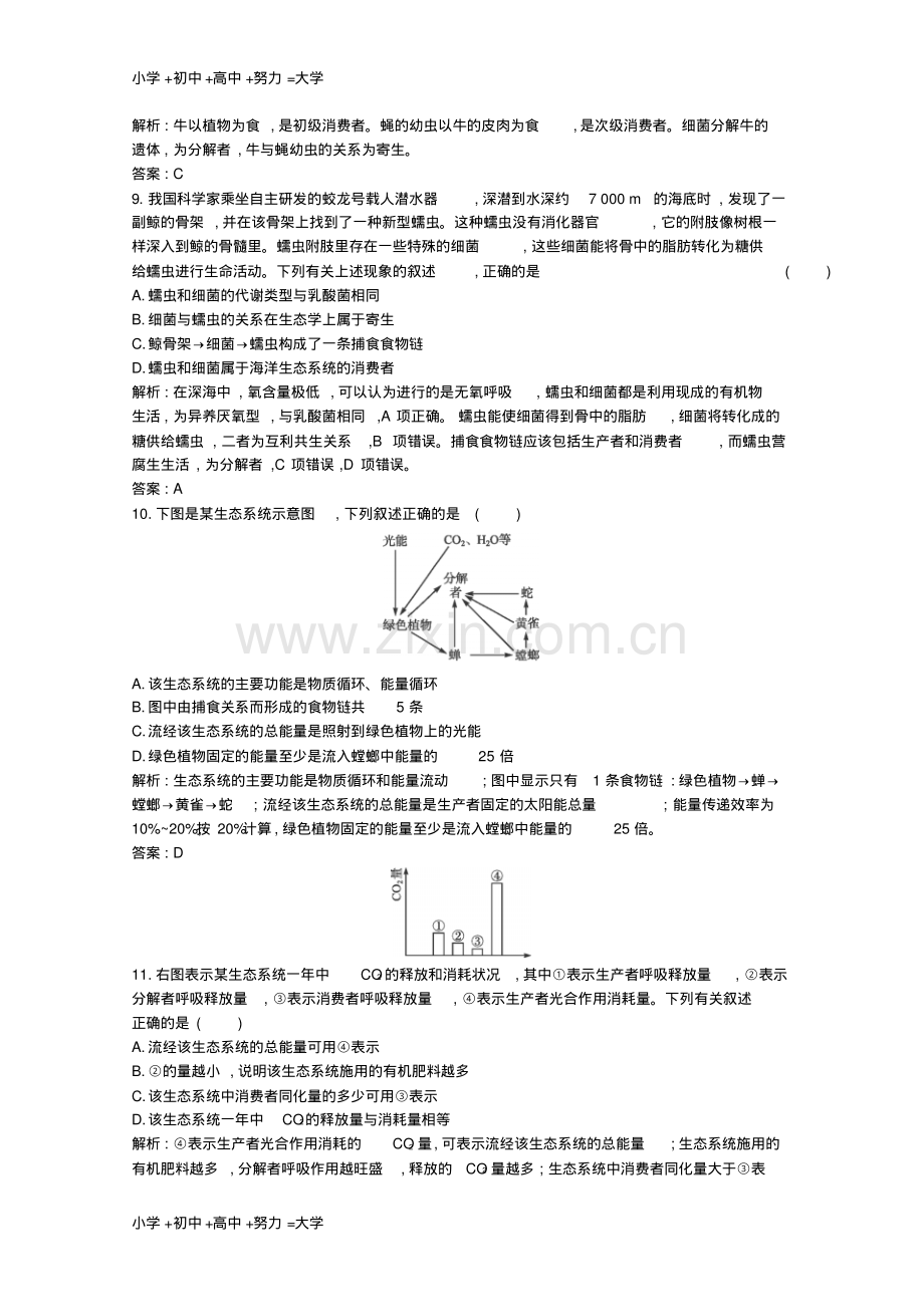 高中生物第5、6章《生态系统及其稳定性生态环境的保护》测评A(含解析)新人教版必修3.pdf_第3页