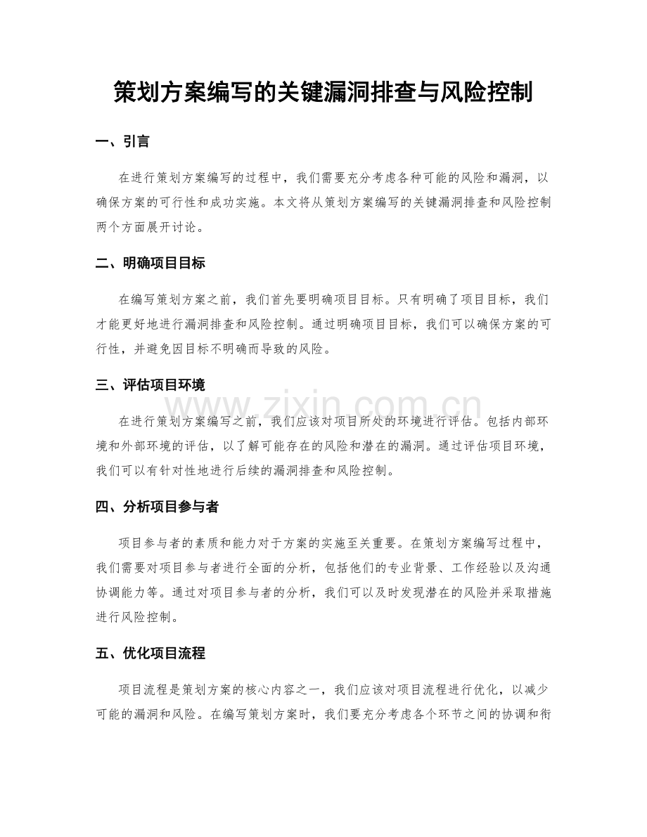 策划方案编写的关键漏洞排查与风险控制.docx_第1页