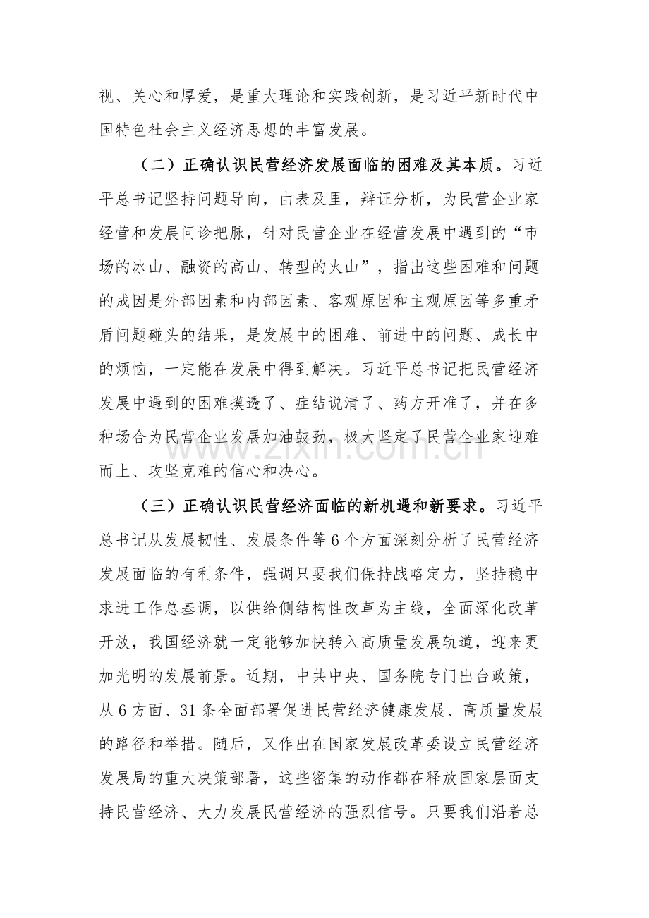 关于学习关于促进民营经济发展的重要论述及市贯彻落实意见的汇报范文.docx_第3页