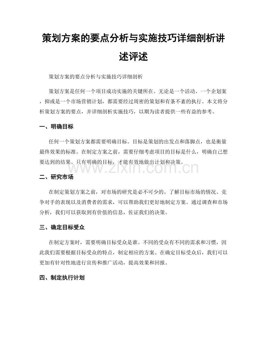 策划方案的要点分析与实施技巧详细剖析讲述评述.docx_第1页