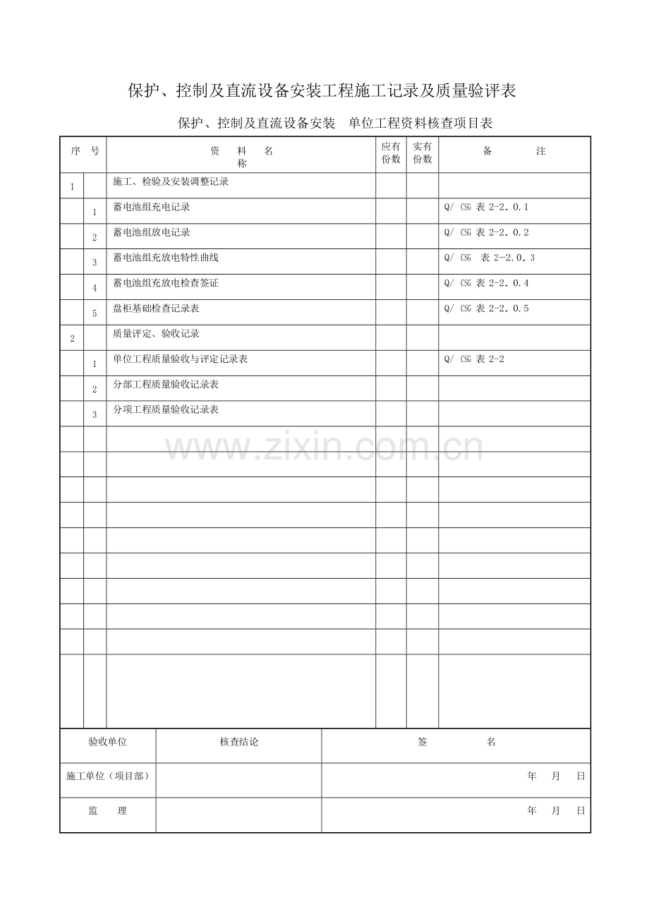 版2保护控制及直流设备安装工程施工记录及质量验评表.docx_第1页