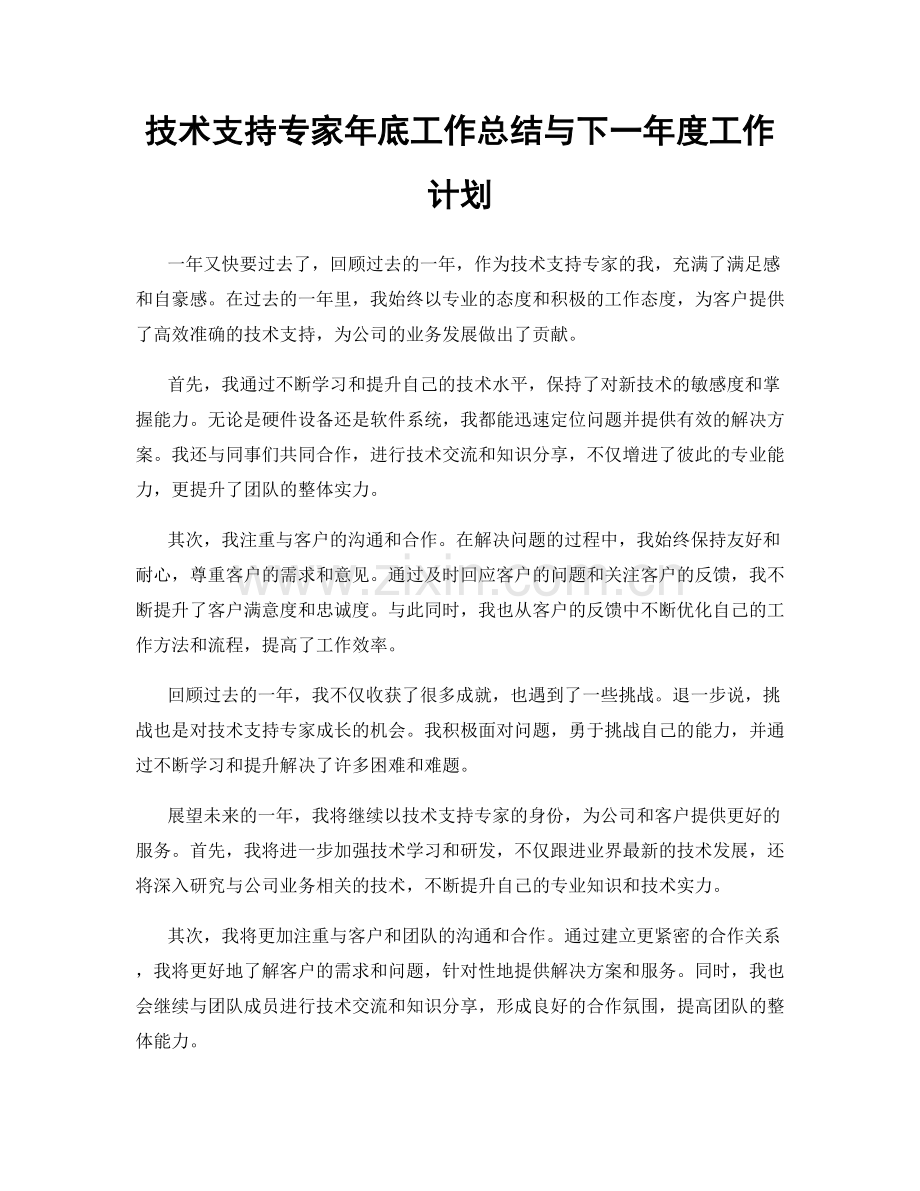 技术支持专家年底工作总结与下一年度工作计划.docx_第1页