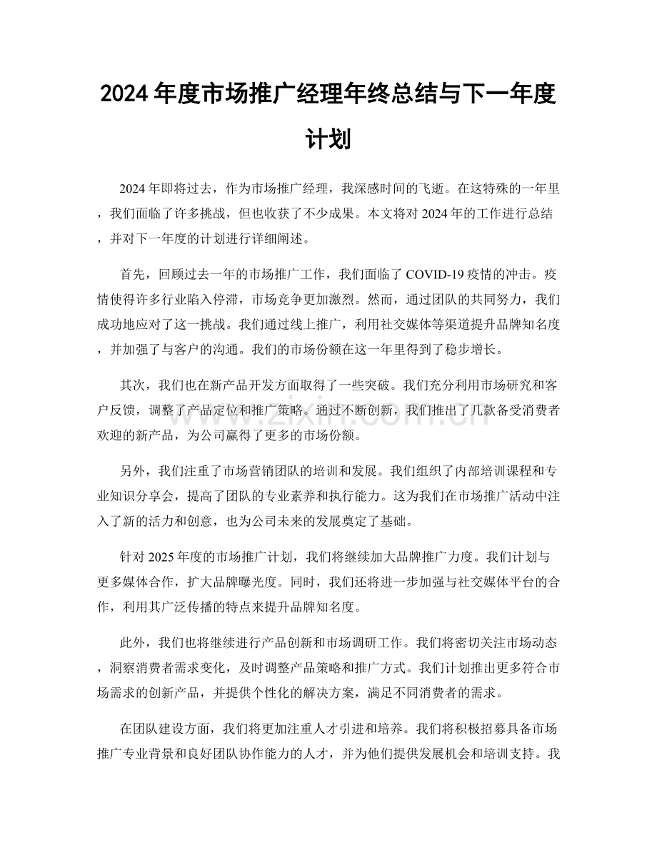 2024年度市场推广经理年终总结与下一年度计划.docx_第1页