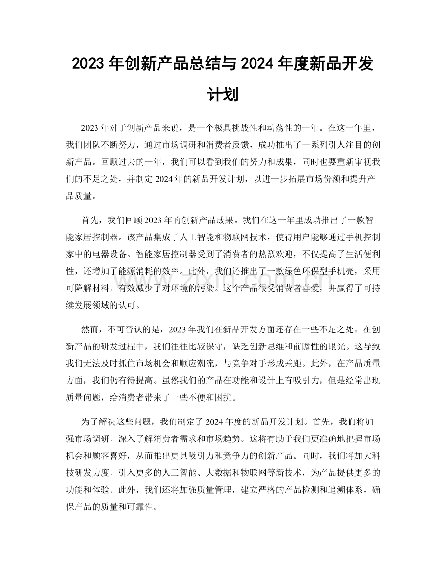 2023年创新产品总结与2024年度新品开发计划.docx_第1页