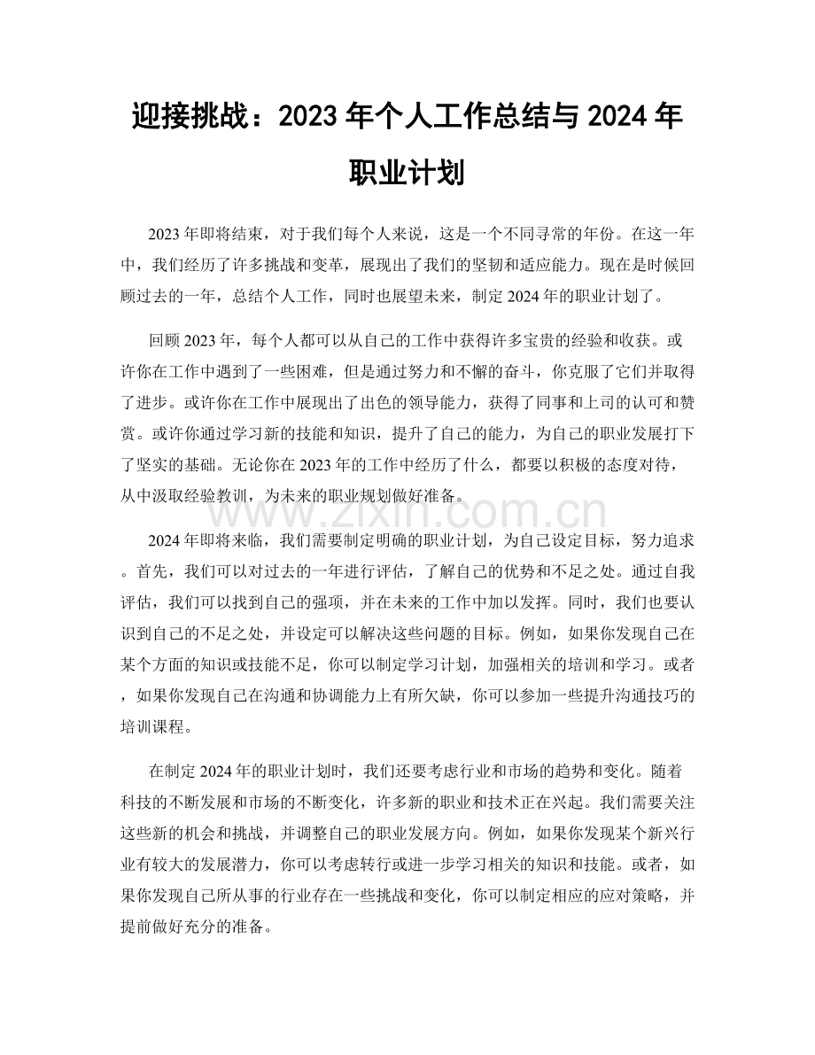 迎接挑战：2023年个人工作总结与2024年职业计划.docx_第1页