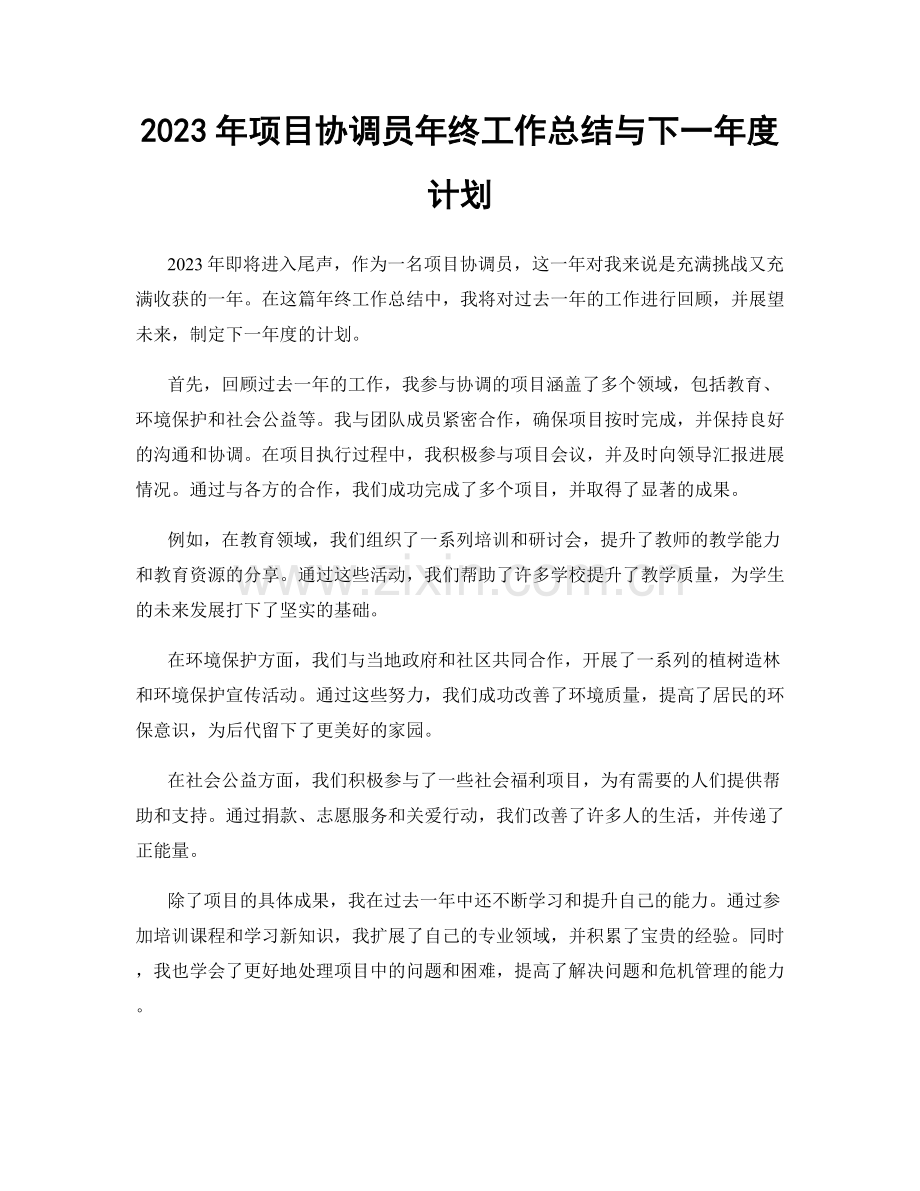 2023年项目协调员年终工作总结与下一年度计划.docx_第1页