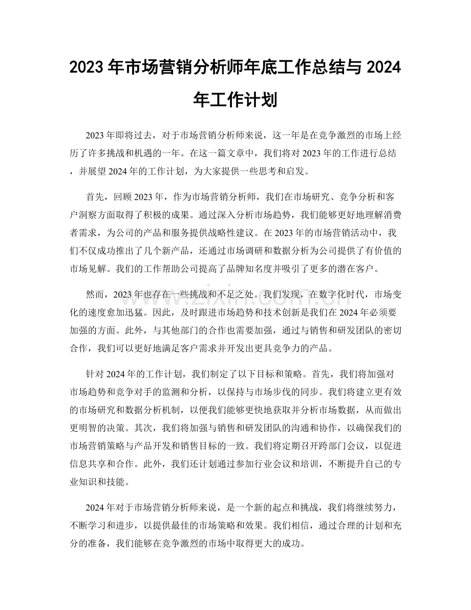 2023年市场营销分析师年底工作总结与2024年工作计划.docx_第1页