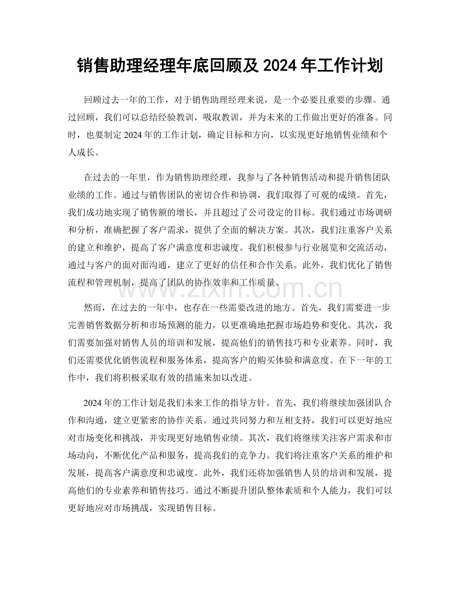 销售助理经理年底回顾及2024年工作计划.docx_第1页