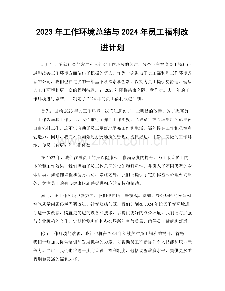 2023年工作环境总结与2024年员工福利改进计划.docx_第1页