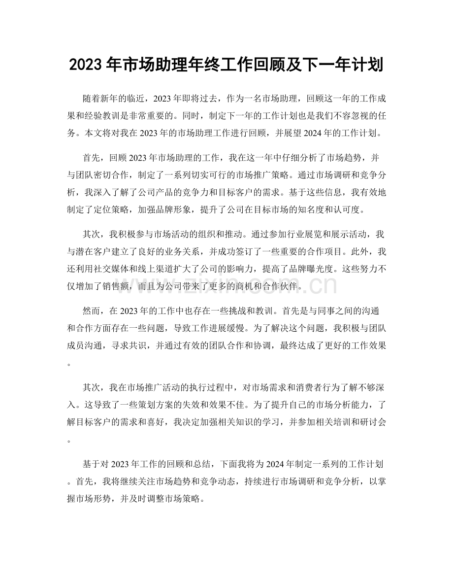 2023年市场助理年终工作回顾及下一年计划.docx_第1页