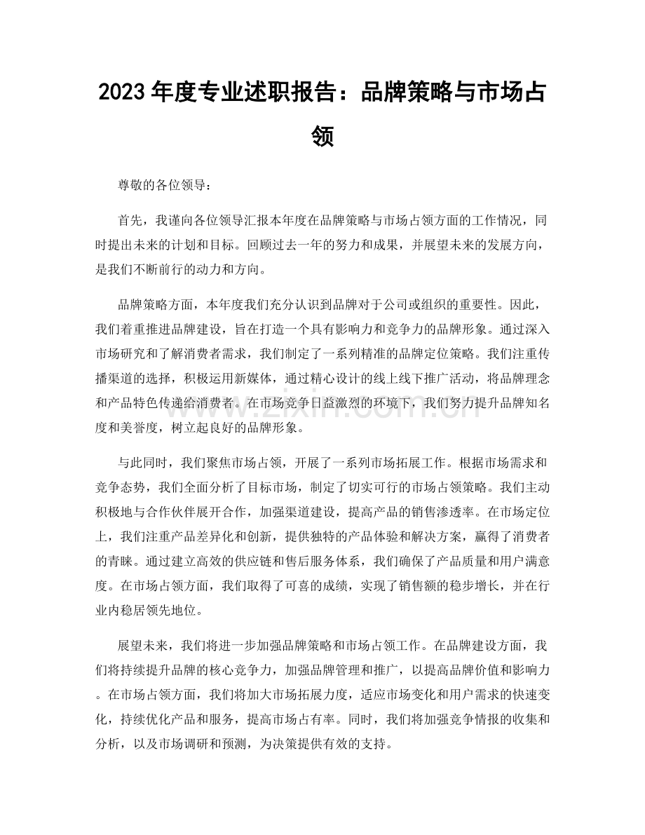 2023年度专业述职报告：品牌策略与市场占领.docx_第1页