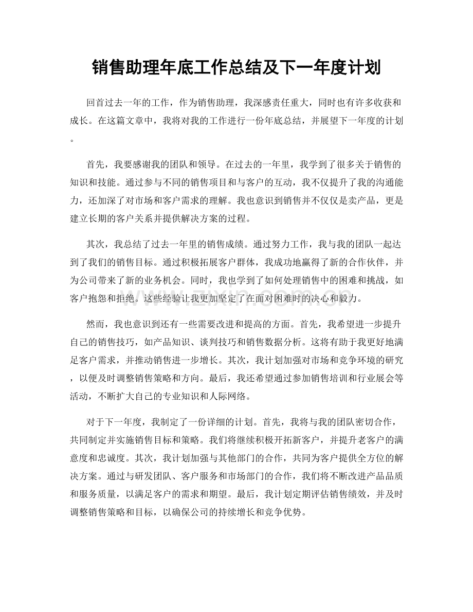 销售助理年底工作总结及下一年度计划.docx_第1页