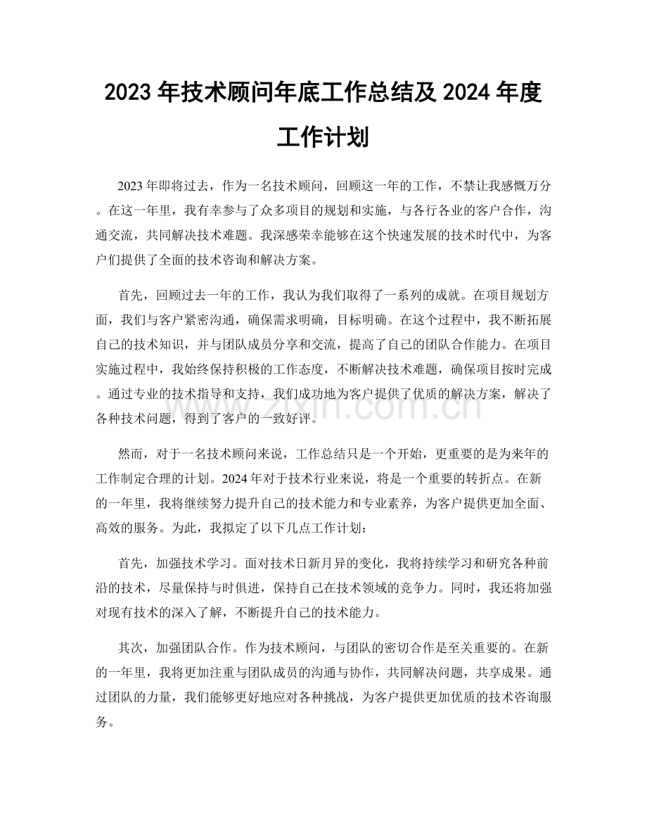 2023年技术顾问年底工作总结及2024年度工作计划.docx_第1页