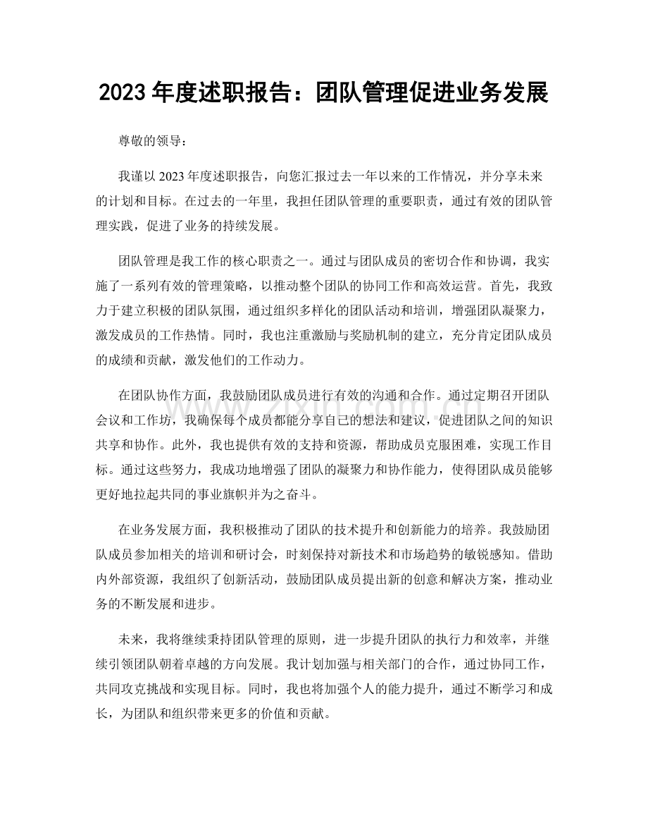 2023年度述职报告：团队管理促进业务发展.docx_第1页