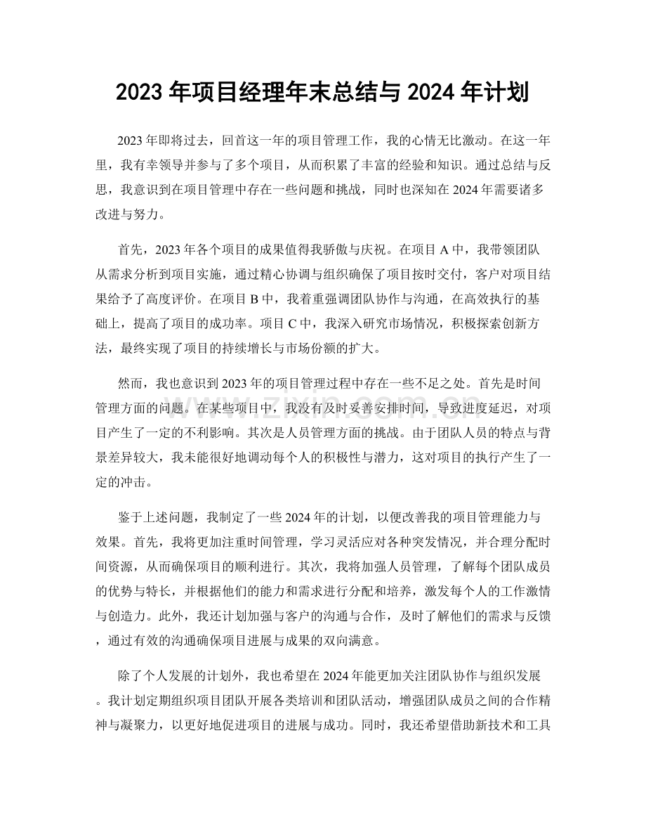 2023年项目经理年末总结与2024年计划.docx_第1页