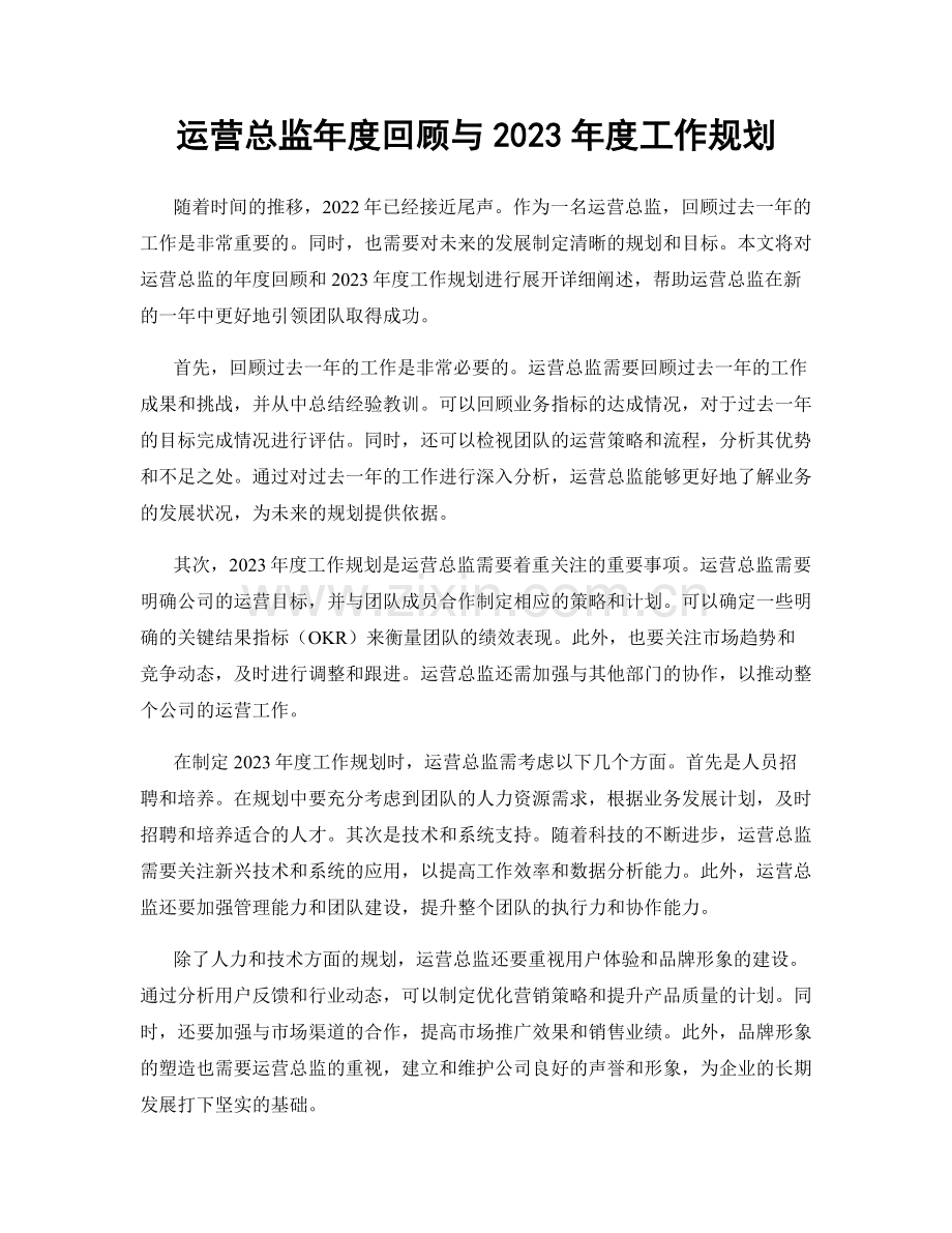 运营总监年度回顾与2023年度工作规划.docx_第1页