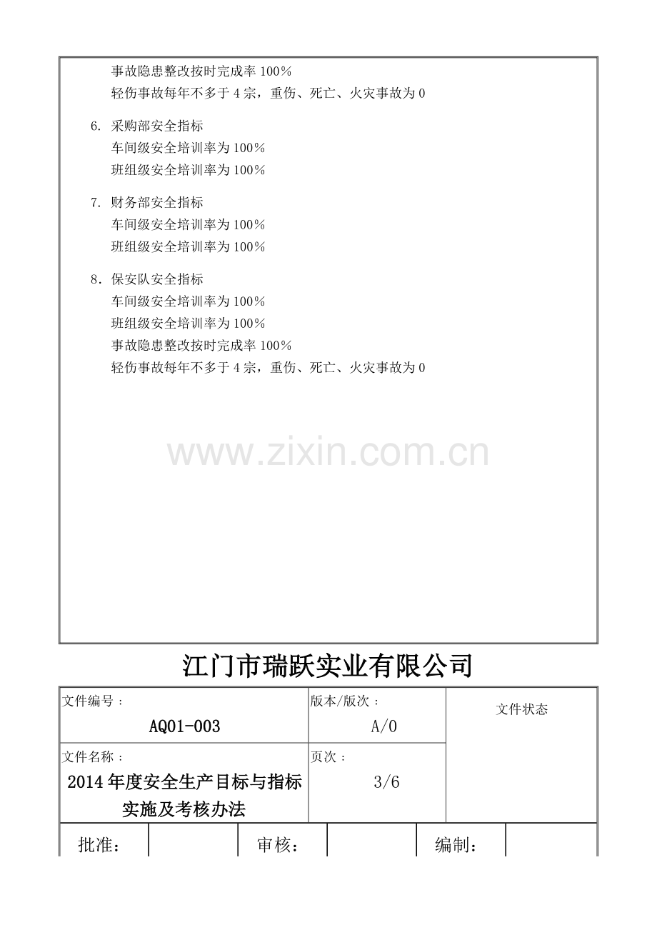 安全目标指标实施及考核办法..doc_第3页