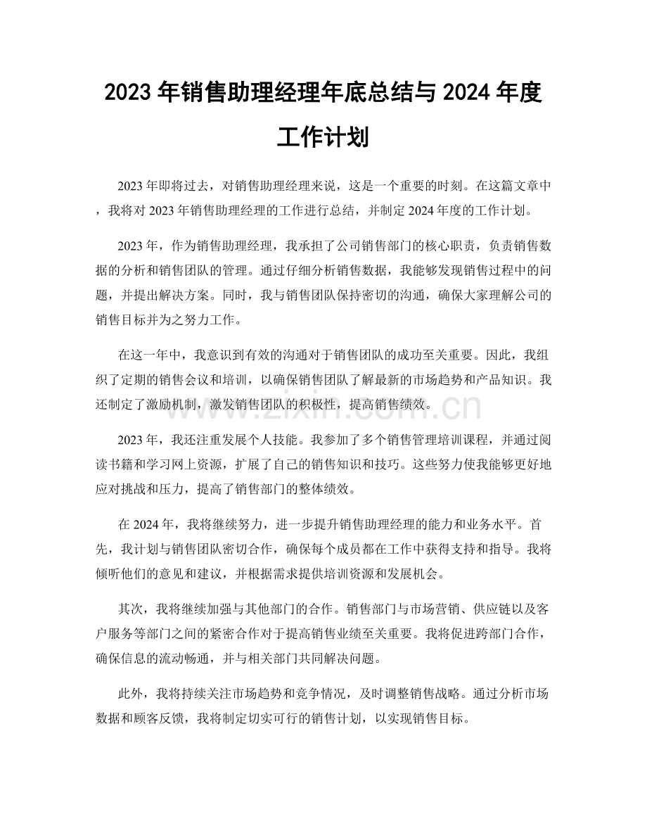 2023年销售助理经理年底总结与2024年度工作计划.docx_第1页