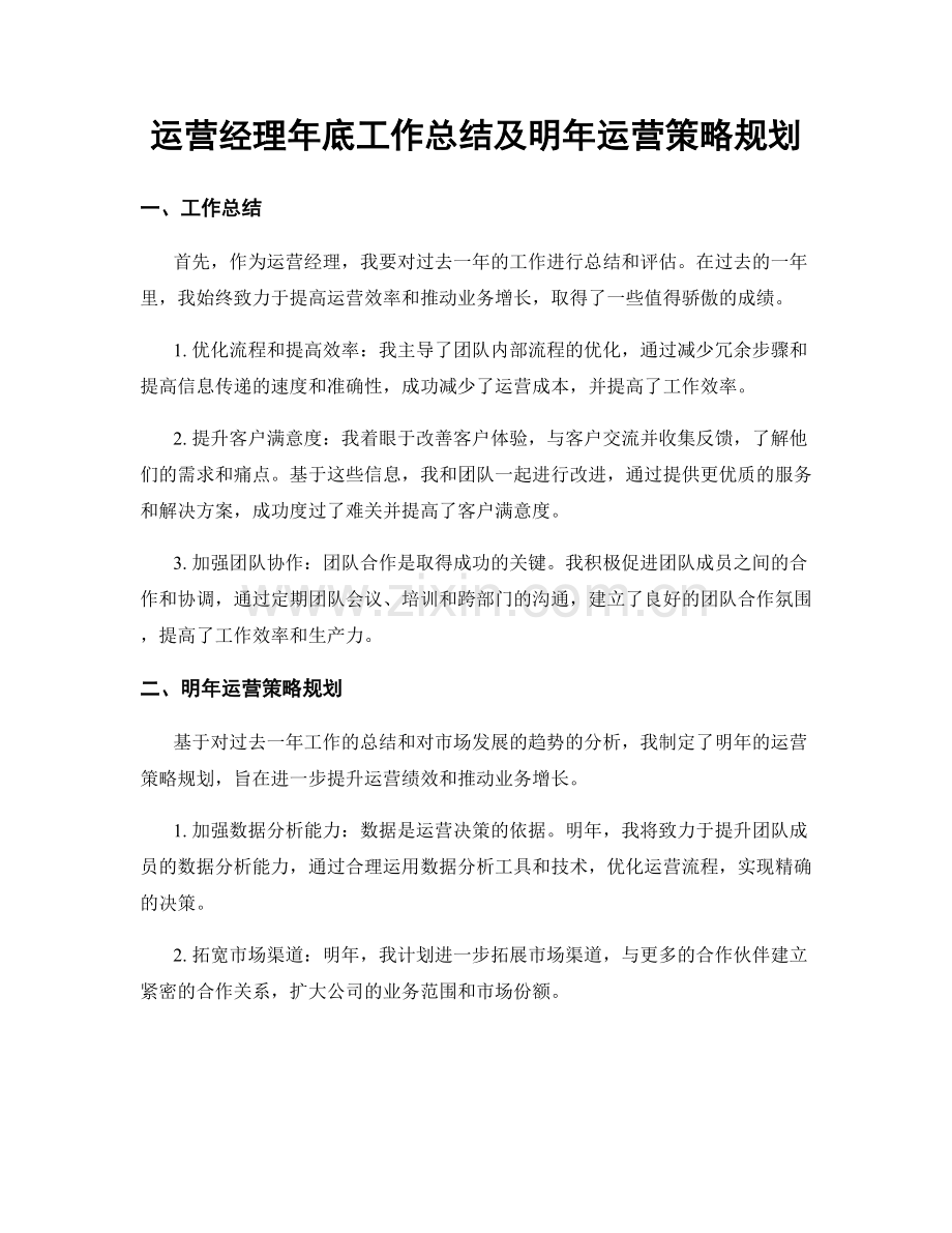 运营经理年底工作总结及明年运营策略规划.docx_第1页