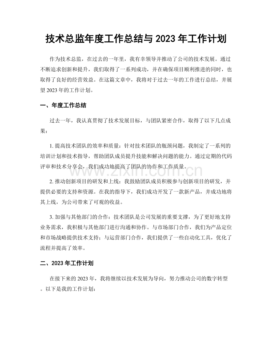 技术总监年度工作总结与2023年工作计划.docx_第1页