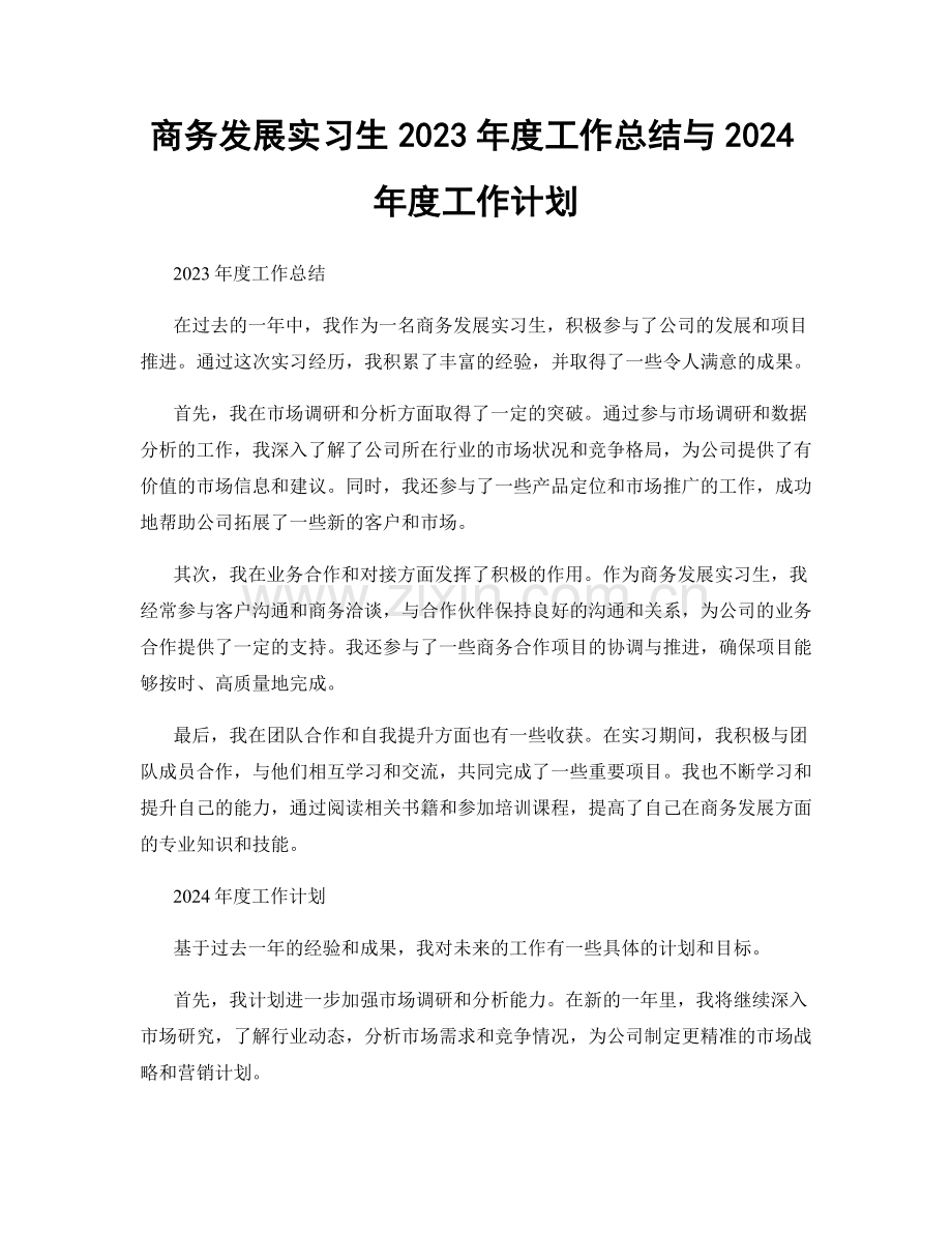 商务发展实习生2023年度工作总结与2024年度工作计划.docx_第1页