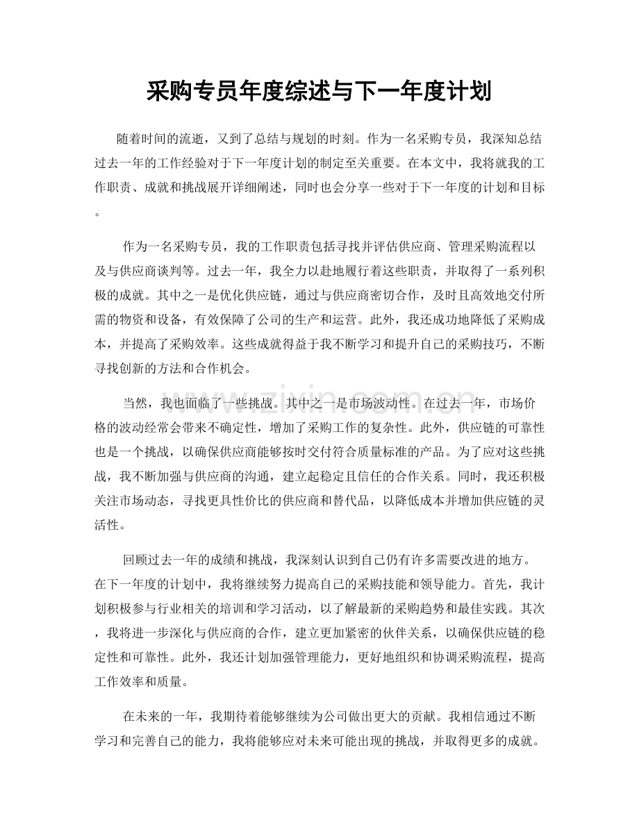 采购专员年度综述与下一年度计划.docx_第1页