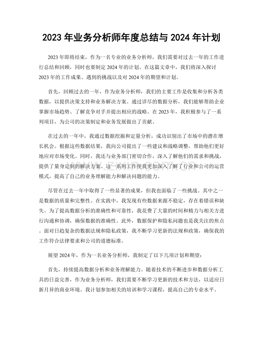 2023年业务分析师年度总结与2024年计划.docx_第1页