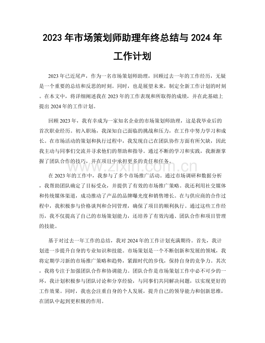 2023年市场策划师助理年终总结与2024年工作计划.docx_第1页