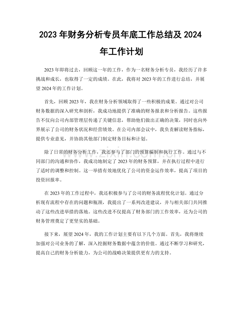 2023年财务分析专员年底工作总结及2024年工作计划.docx_第1页