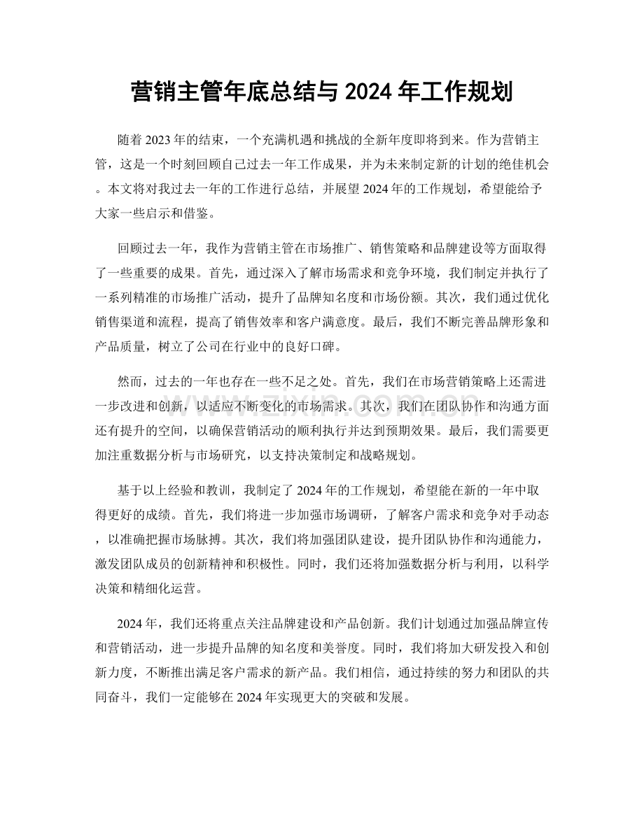 营销主管年底总结与2024年工作规划.docx_第1页