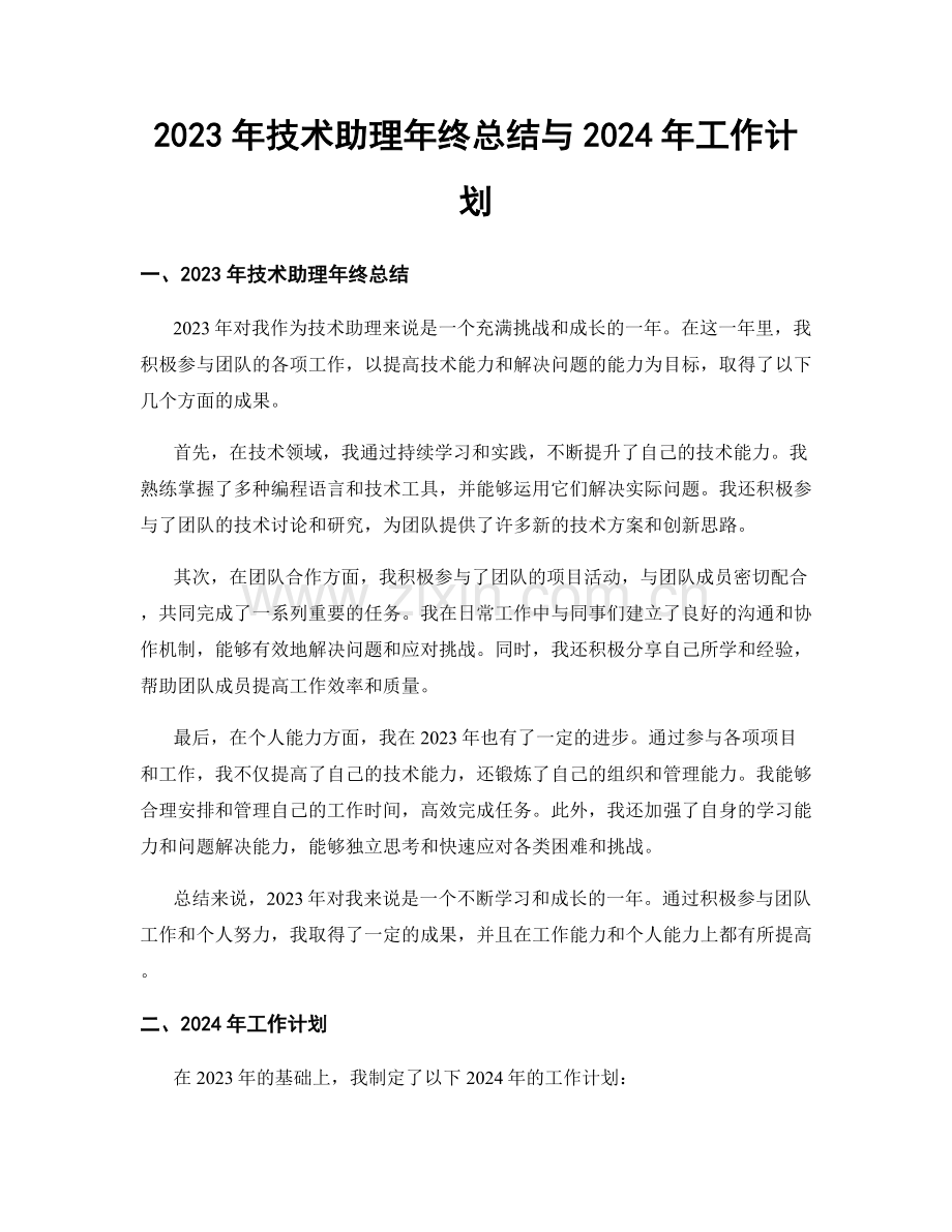 2023年技术助理年终总结与2024年工作计划.docx_第1页