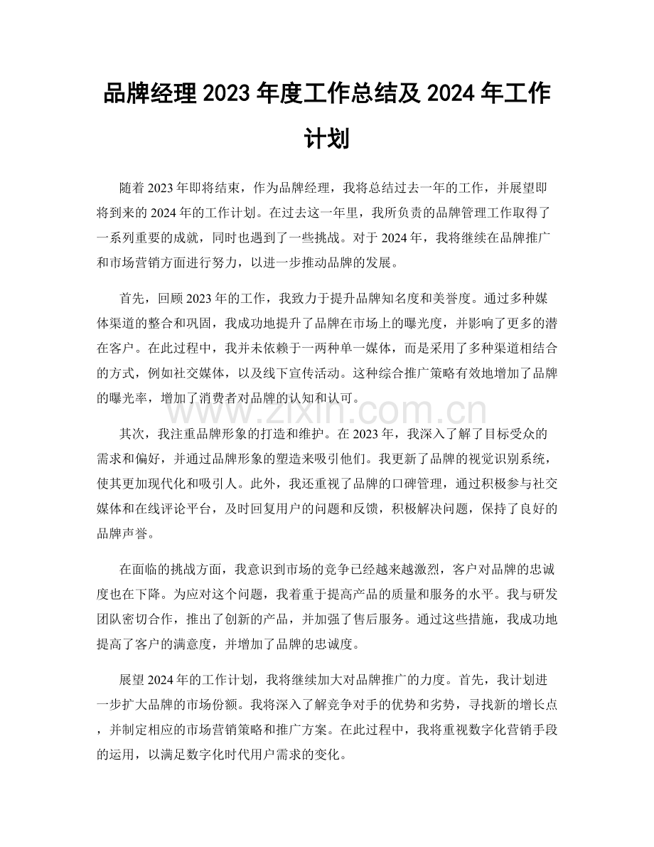 品牌经理2023年度工作总结及2024年工作计划.docx_第1页