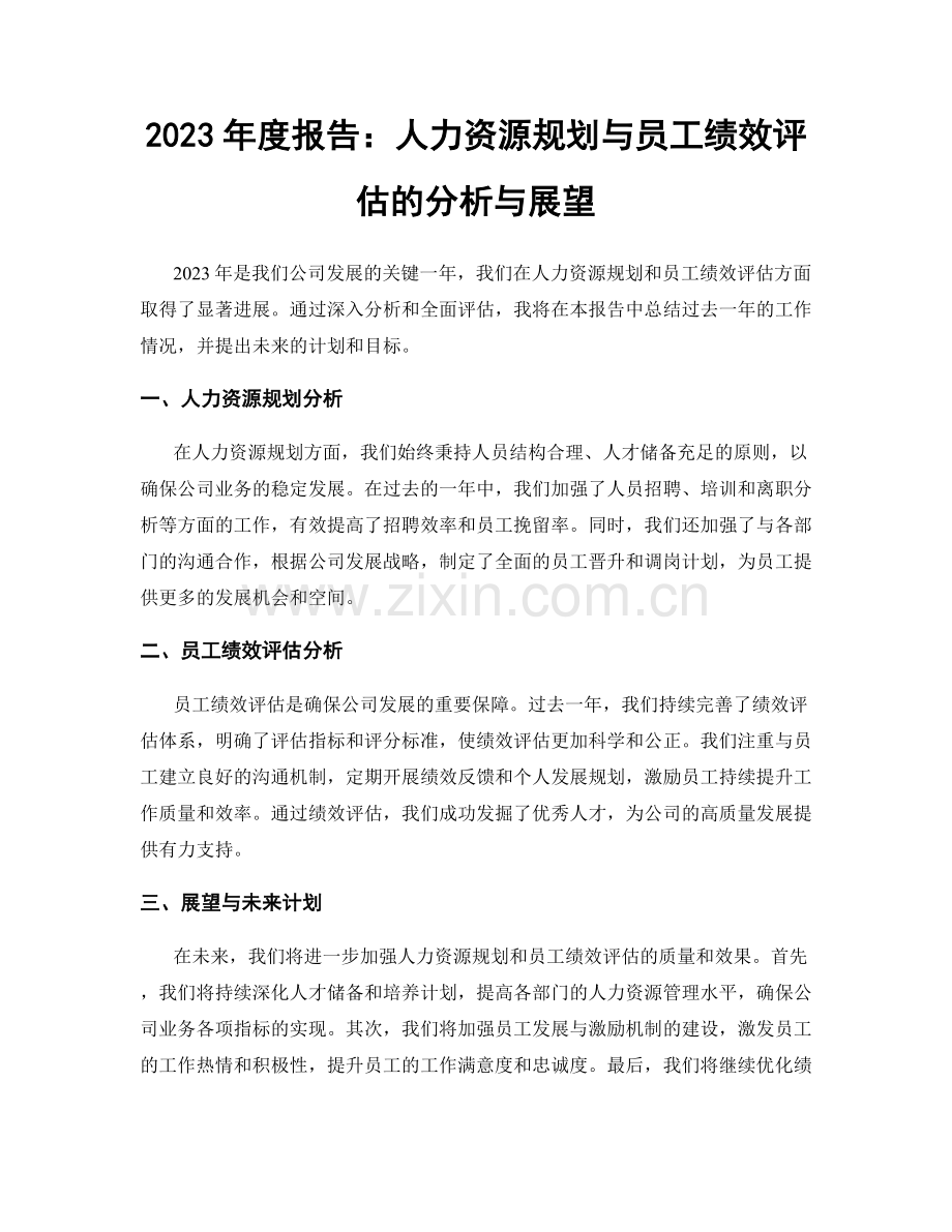 2023年度报告：人力资源规划与员工绩效评估的分析与展望.docx_第1页