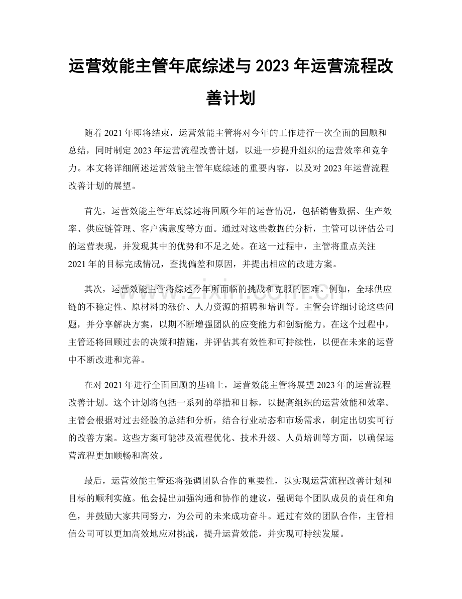 运营效能主管年底综述与2023年运营流程改善计划.docx_第1页