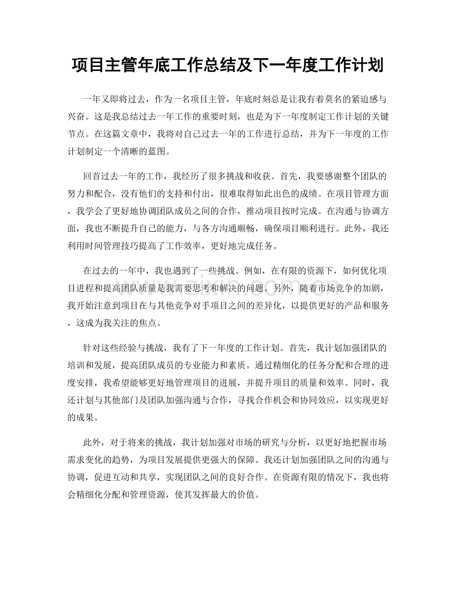 项目主管年底工作总结及下一年度工作计划.docx_第1页