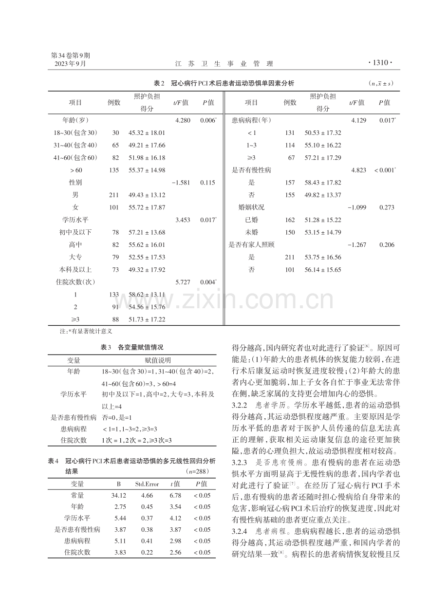 冠心病行PCI术后患者运动恐惧现状及影响因素.pdf_第3页