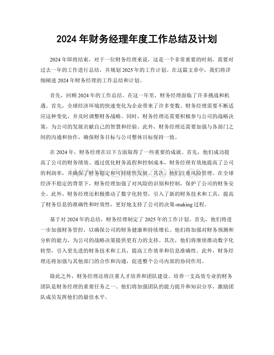 2024年财务经理年度工作总结及计划.docx_第1页