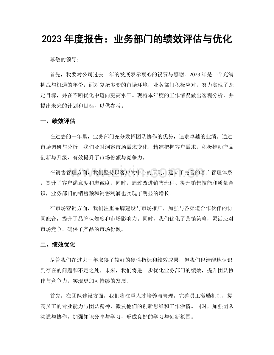 2023年度报告：业务部门的绩效评估与优化.docx_第1页