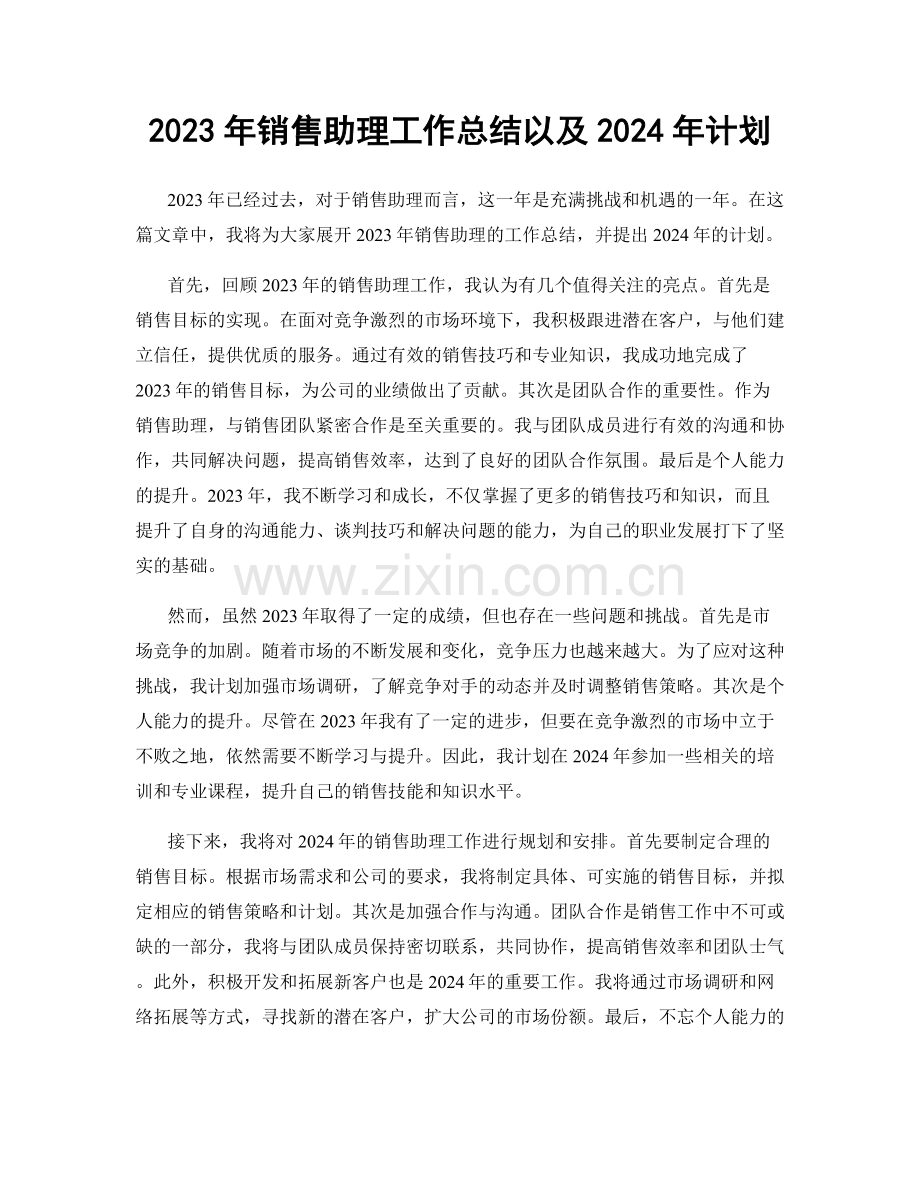 2023年销售助理工作总结以及2024年计划.docx_第1页