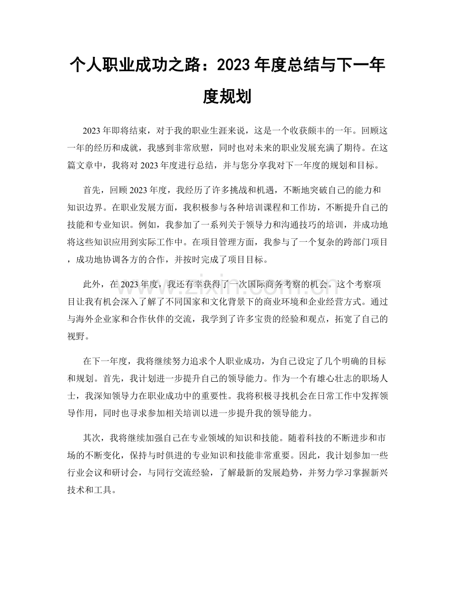 个人职业成功之路：2023年度总结与下一年度规划.docx_第1页