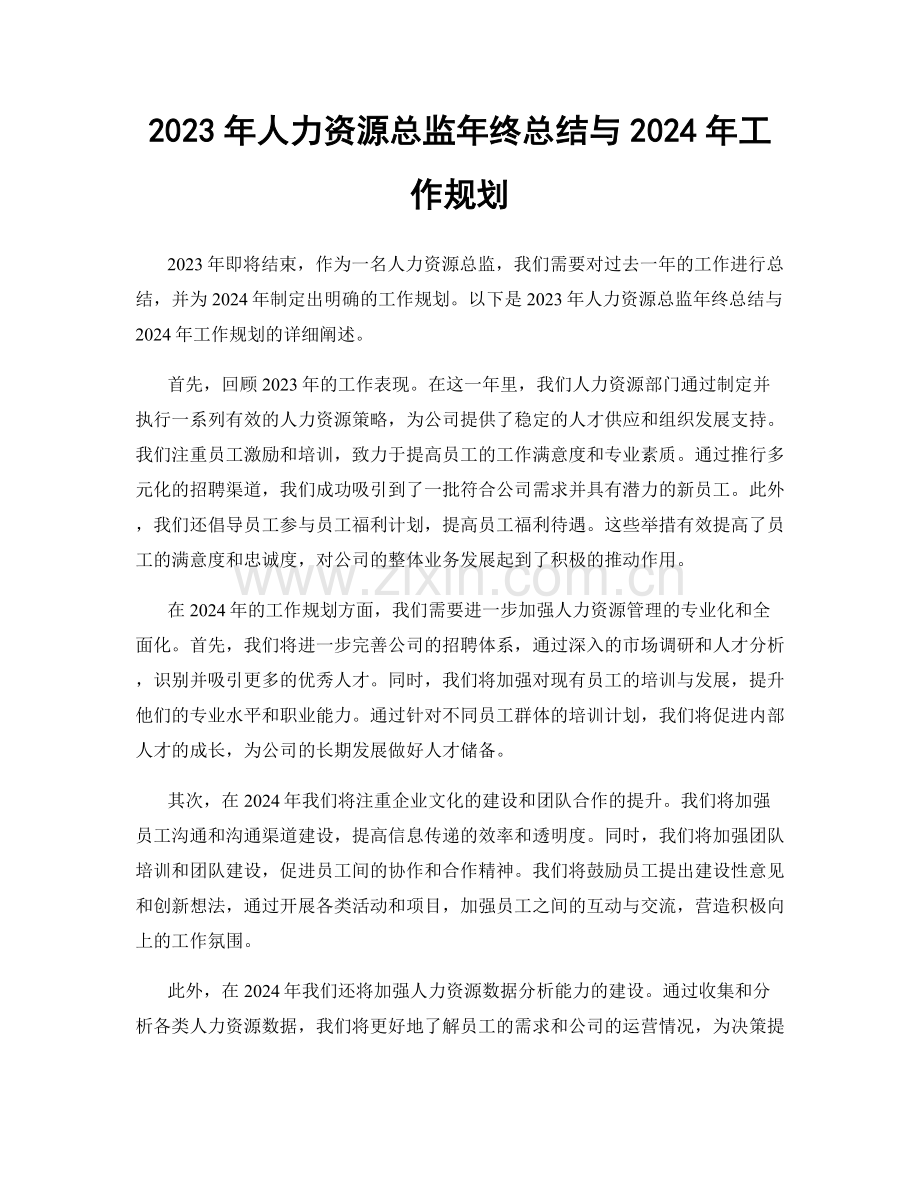 2023年人力资源总监年终总结与2024年工作规划.docx_第1页