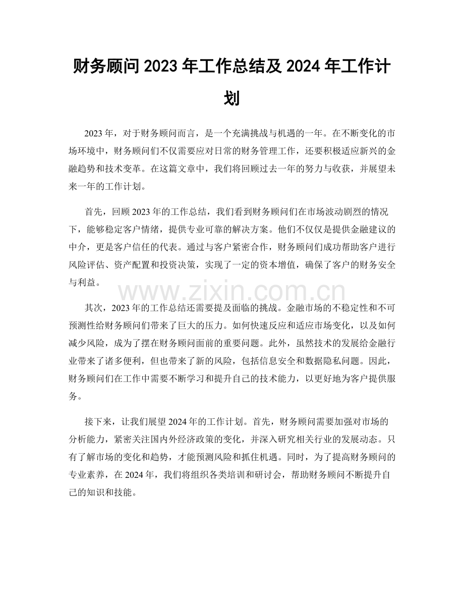 财务顾问2023年工作总结及2024年工作计划.docx_第1页