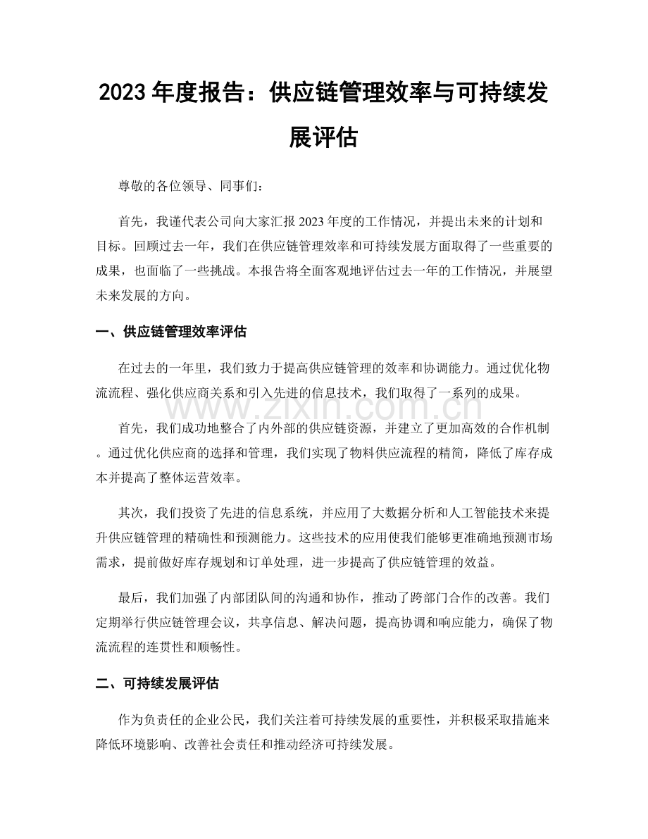 2023年度报告：供应链管理效率与可持续发展评估.docx_第1页