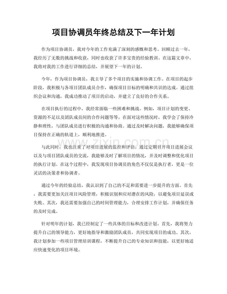 项目协调员年终总结及下一年计划.docx_第1页