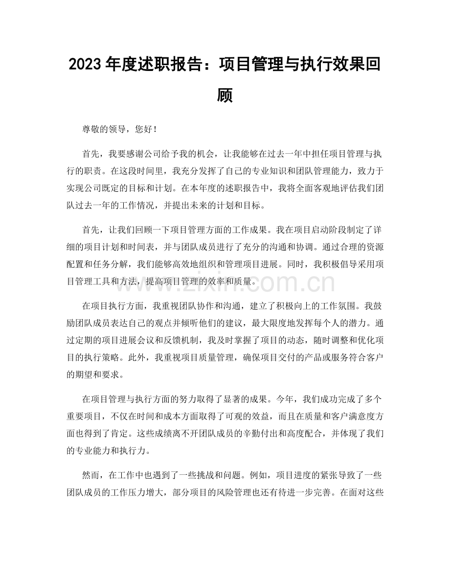 2023年度述职报告：项目管理与执行效果回顾.docx_第1页