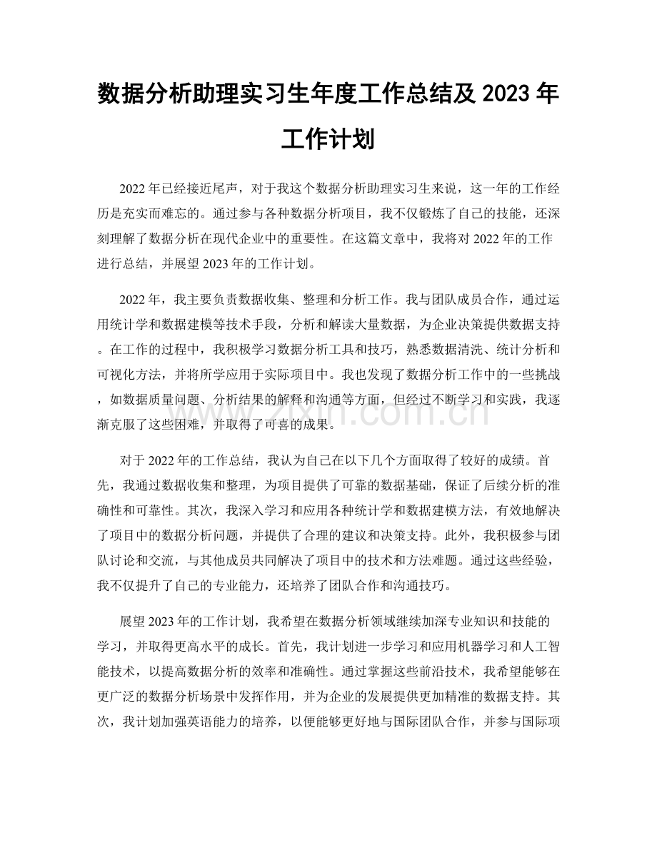 数据分析助理实习生年度工作总结及2023年工作计划.docx_第1页